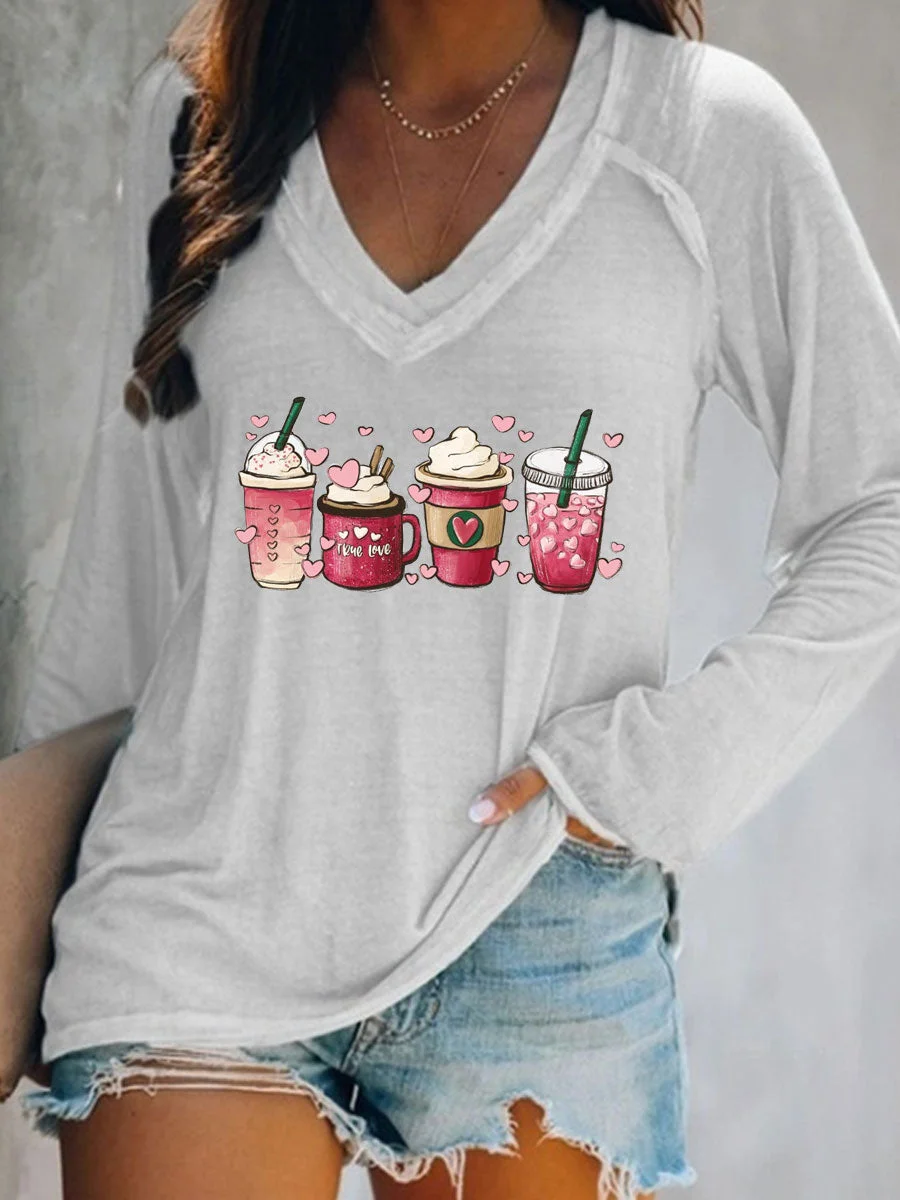 Valentine Coffee Heart Long Sleeve T-shirt