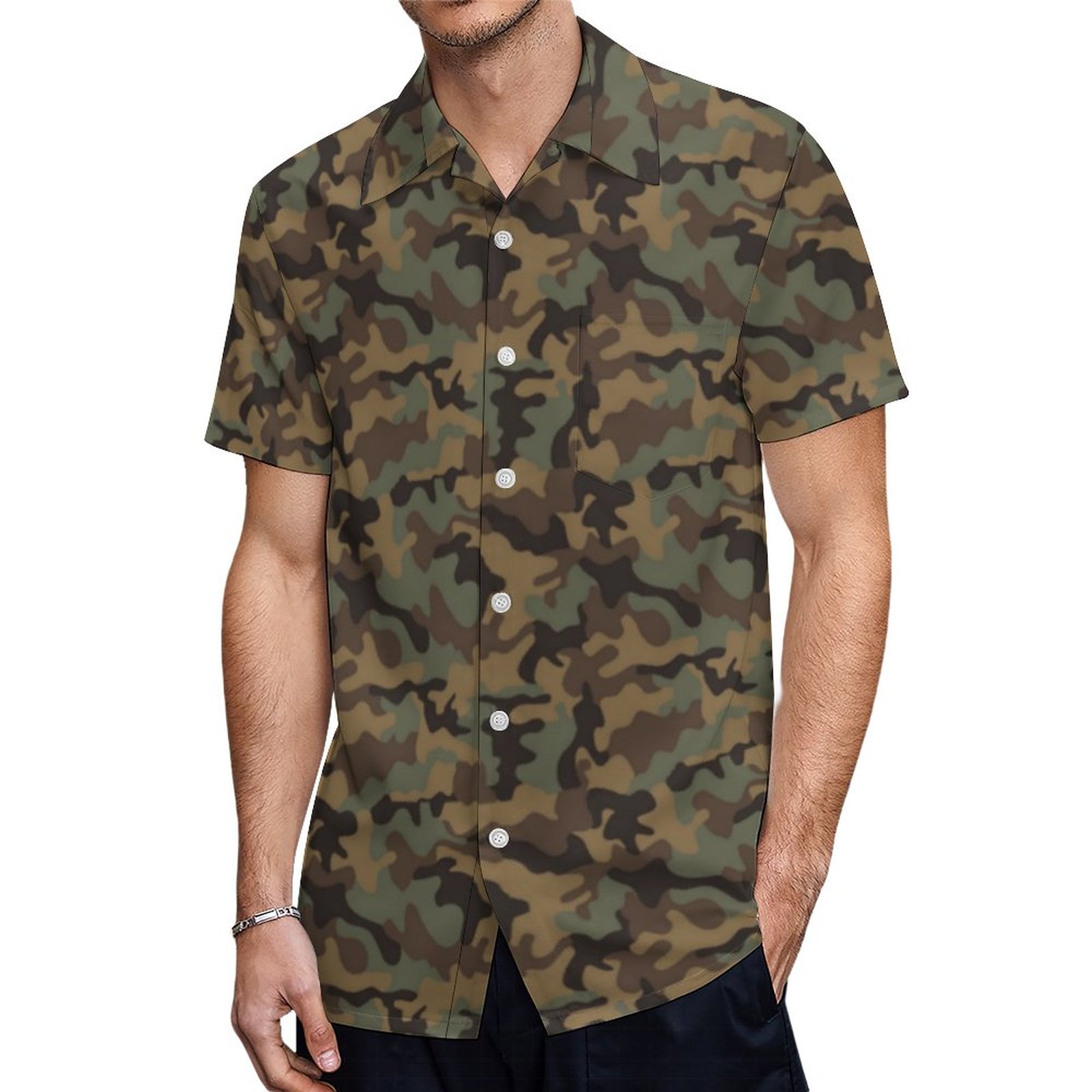 Brown Tan Green Camouflage Hawaiian Shirt Mens Button Down Plus Size Tropical Hawaii Beach Shirts