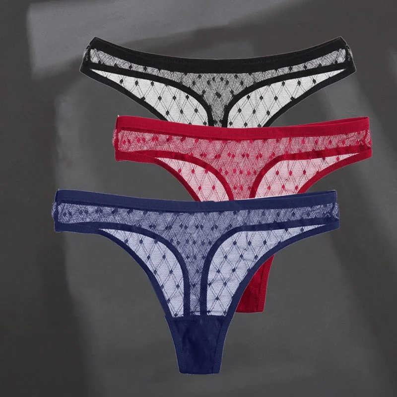 3PCS/Set Women's Panties Sexy G-String Perspective Woman Thong Low-waist Underpants Hollow Out T-back Female Underwear Lingerie