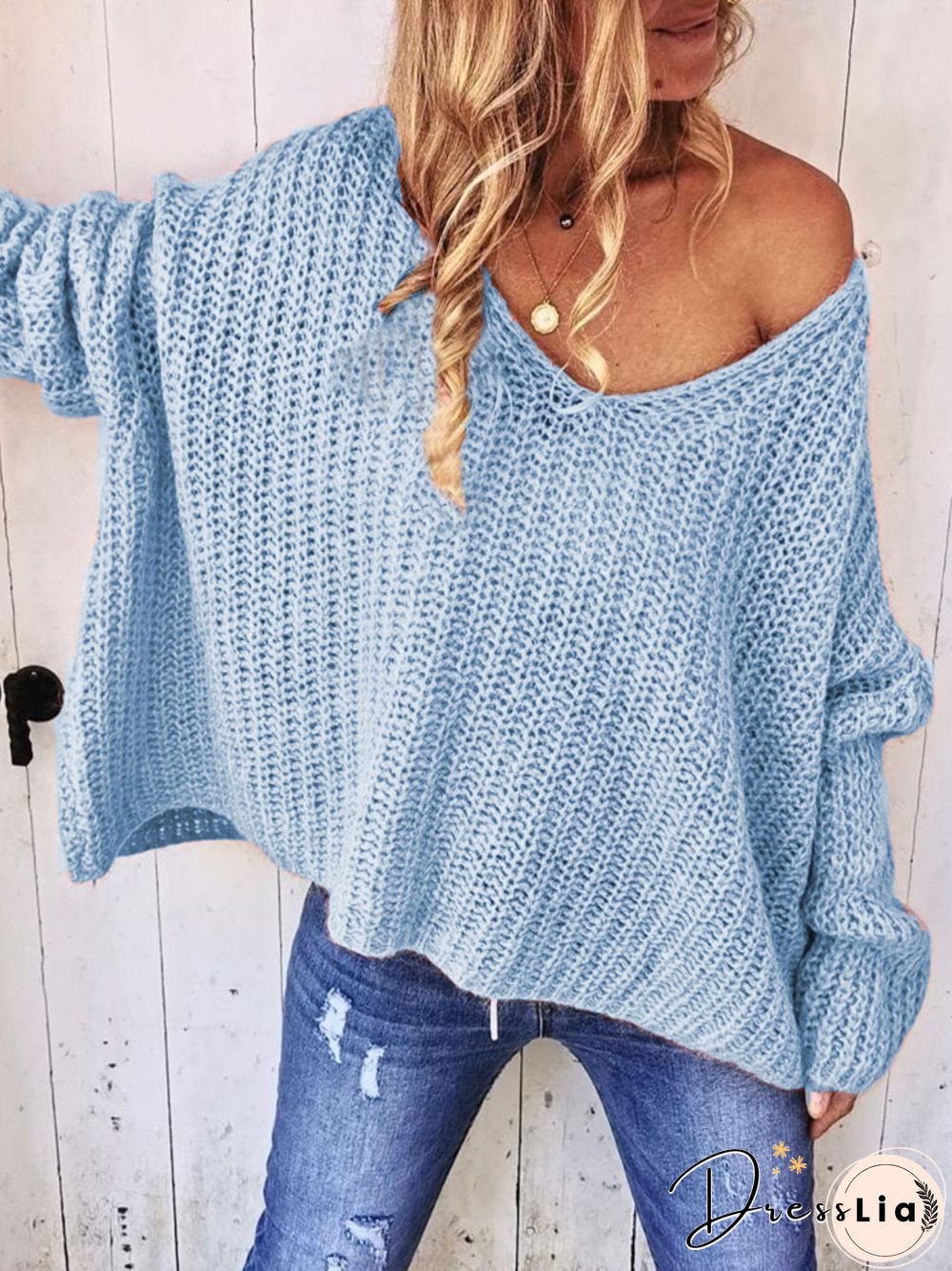 Casual V Neck  Long Sleeve Solid Sweater