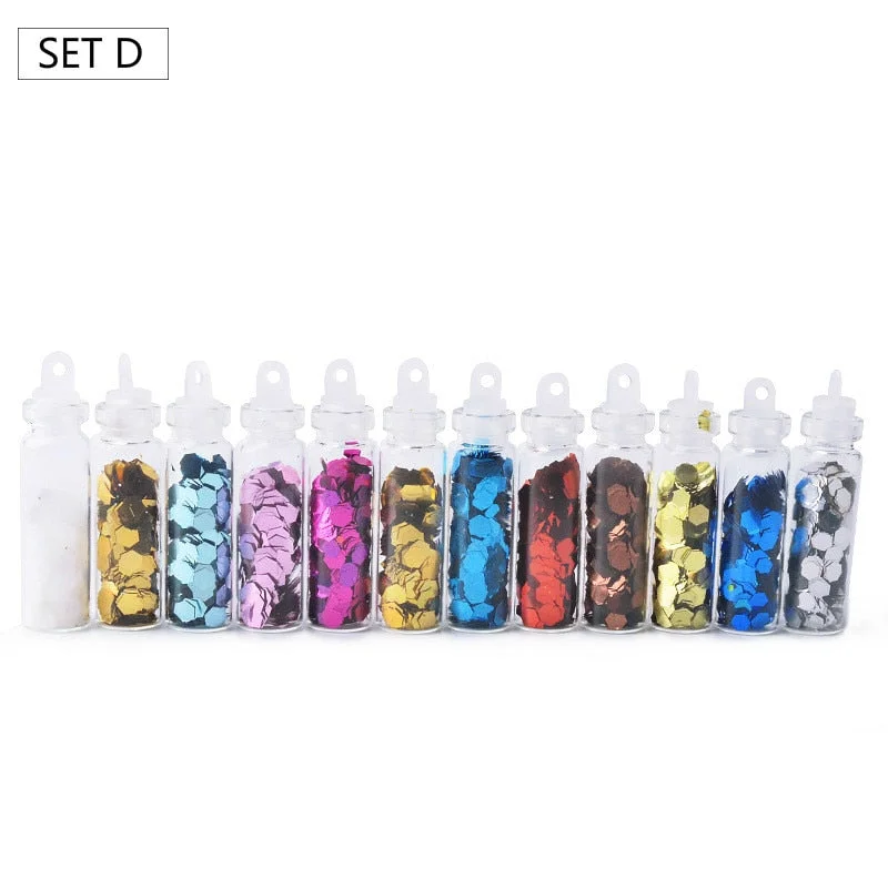 12Colors 3d Hollow Acrylic Flakes Shiny Nail Glitter Ultra-thin Nail Sequin Set For DIY Nails Decorations