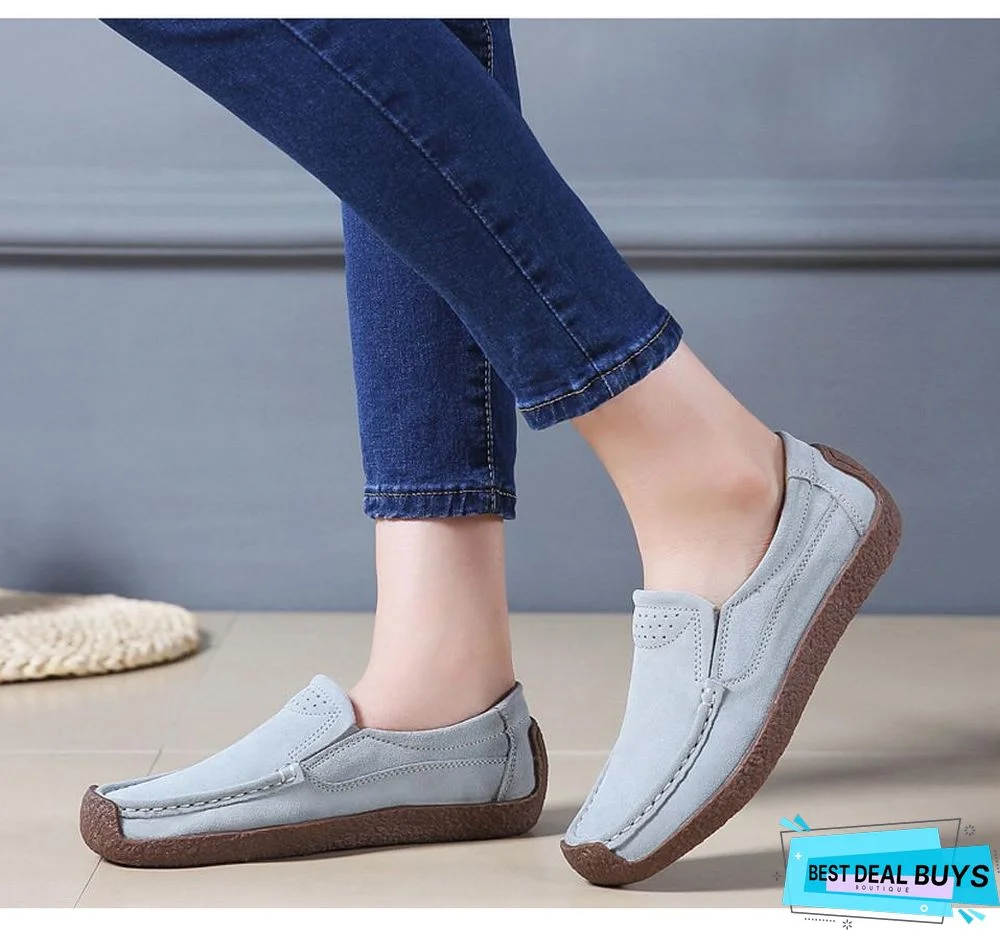 Women Moccasins Flats Genuine Leather Slip On Suede Loafers Shoes