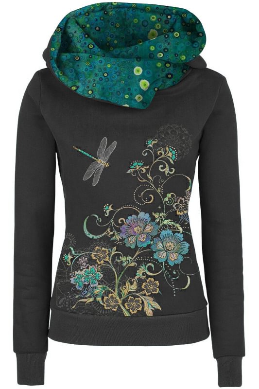 Retro butterfly floral printed casual hoodies tops coat