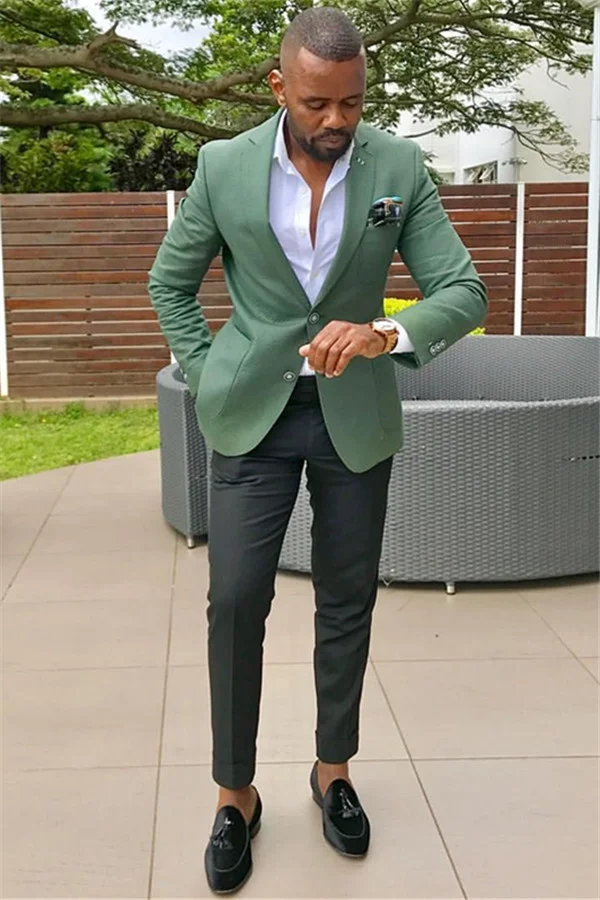 Stylish Groomsmen Tuxedos Alexander Green Formal Party Prom Suit With Notched Lapel