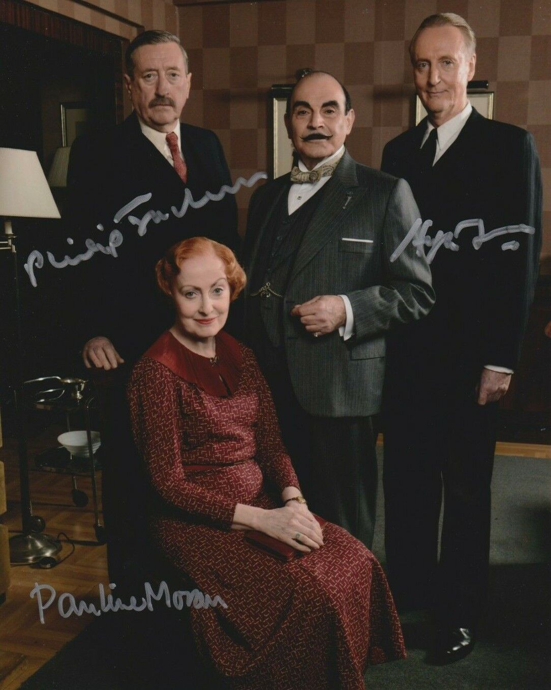Philip Jackson, Hugh Fraser, Pauline Moran Photo Poster painting signed in person - Poirot K766