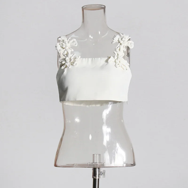 Toloer Toloer Retro Wind 2024 Summer New Sling With Three-Dimensional Flower Splicing Sling With High Waist In The Long Half Skirt Suit Female-Outfit Ideas
