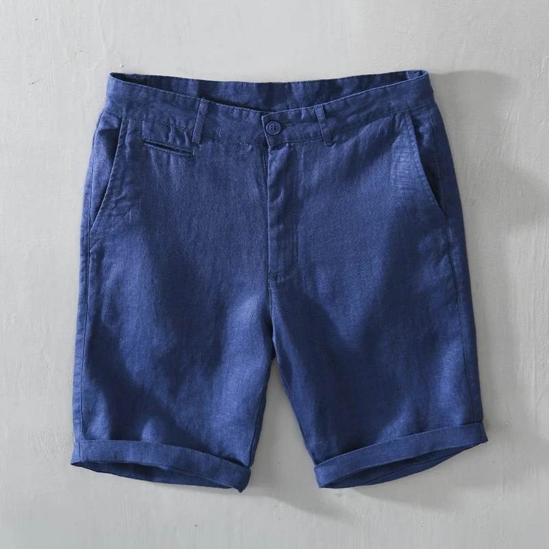 Inongge Pure Linen Shorts for Men Summer New Fashion Solid White Loose Holiday Shorts Man Casual Plus Size Button Fly Short Pants