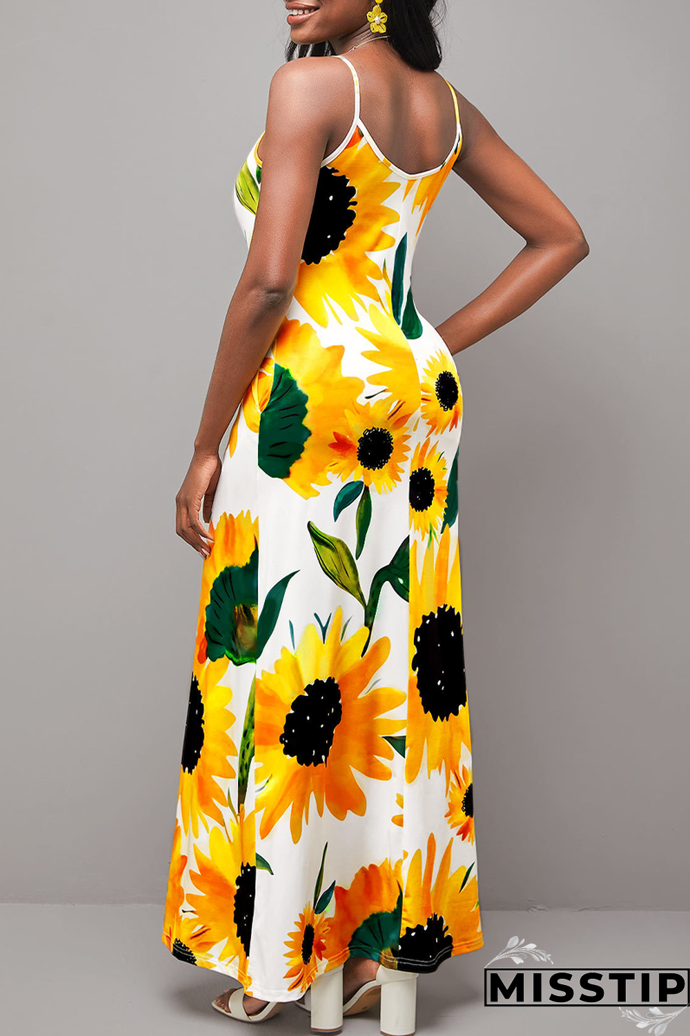 Black Fashion Print Patchwork Spaghetti Strap Straight Dresses