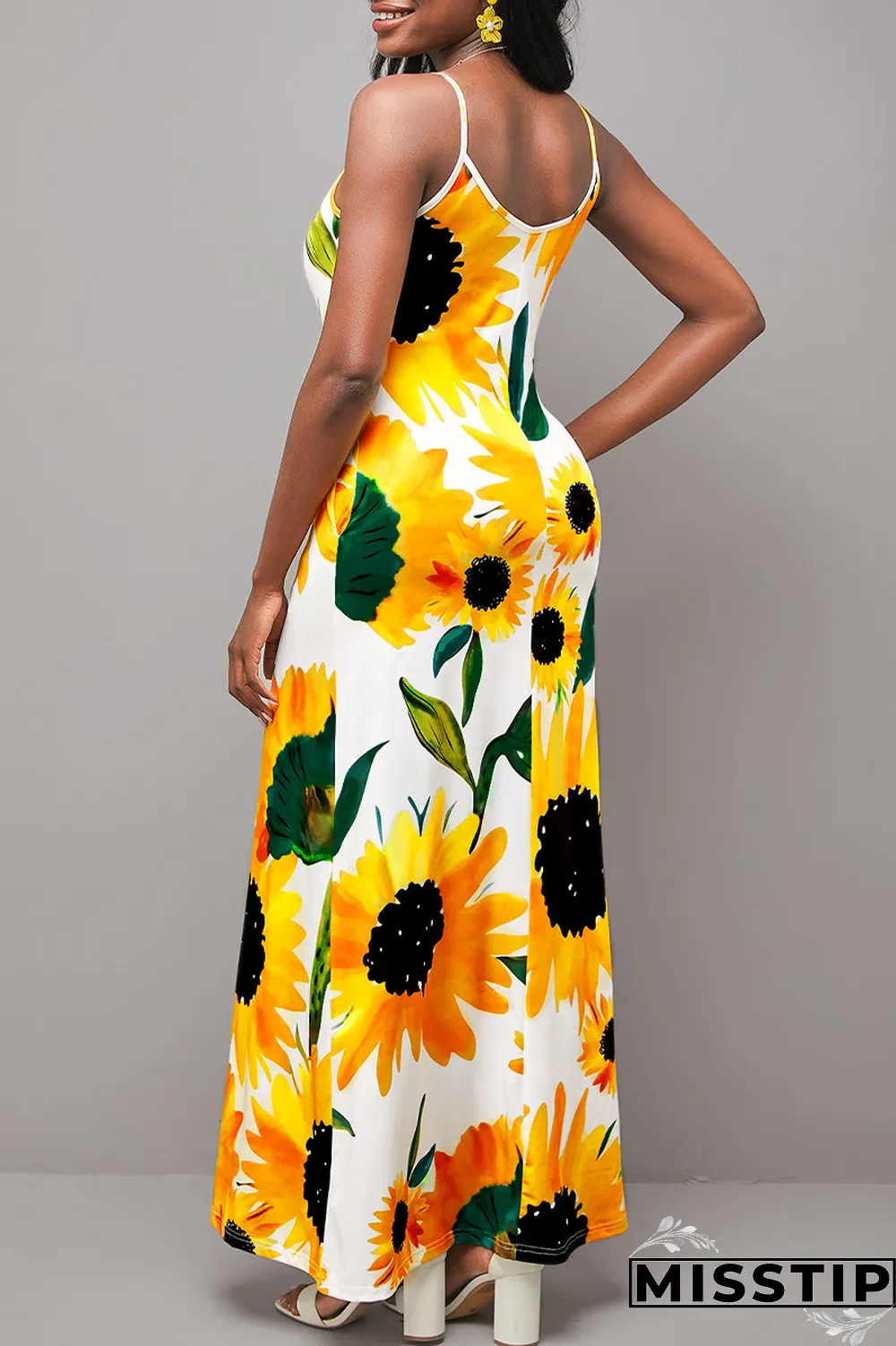 Black Fashion Print Patchwork Spaghetti Strap Straight Dresses