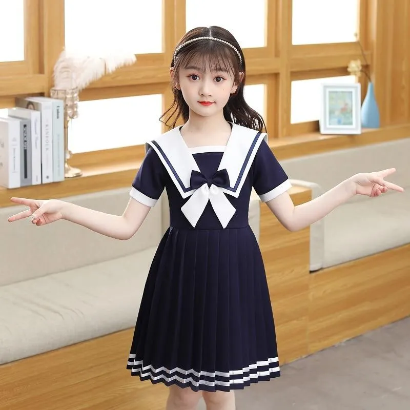 Girls Lolita Dress College Sailo Style Bow Causal Wedding Party Birthday Costume Princess Flower Girls Dress Kids Tutu Dress