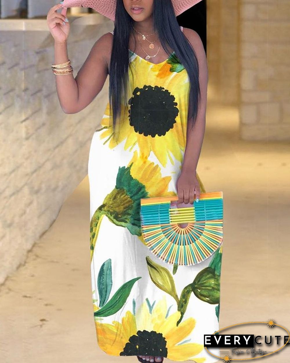 Allover Sunflower Print Cami Dress