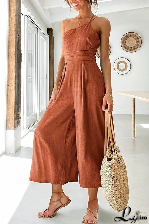 One Shoulder Straps Wide Leg Jumpsuits