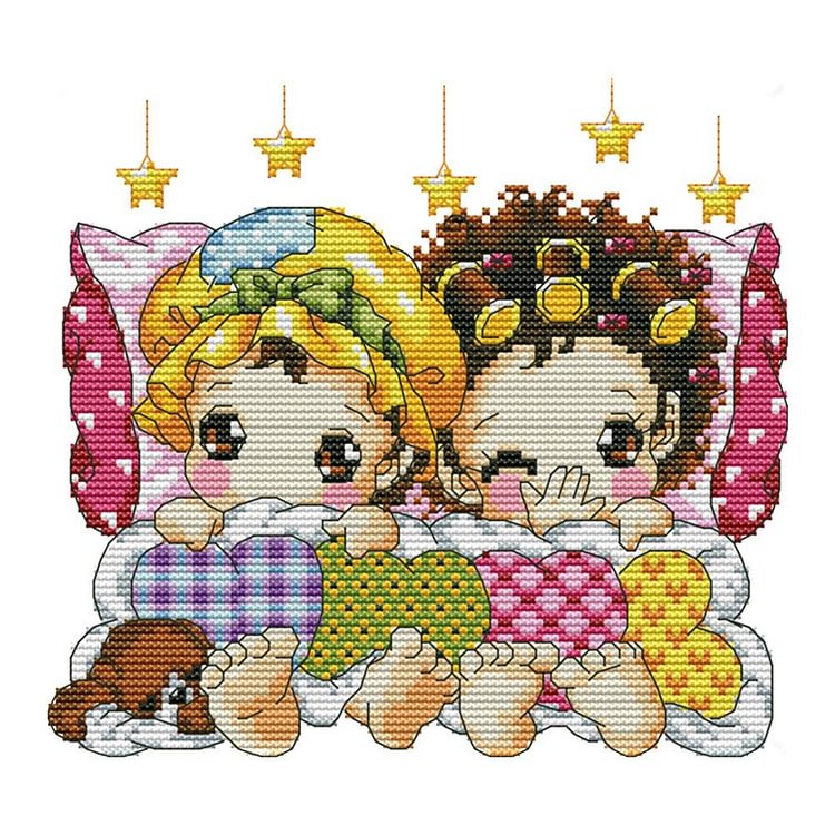 Joy Sunday - Sleep in Row - 14CT 2 Strands Threads Printed Cross Stitch Kit - 23x21cm(Canvas)