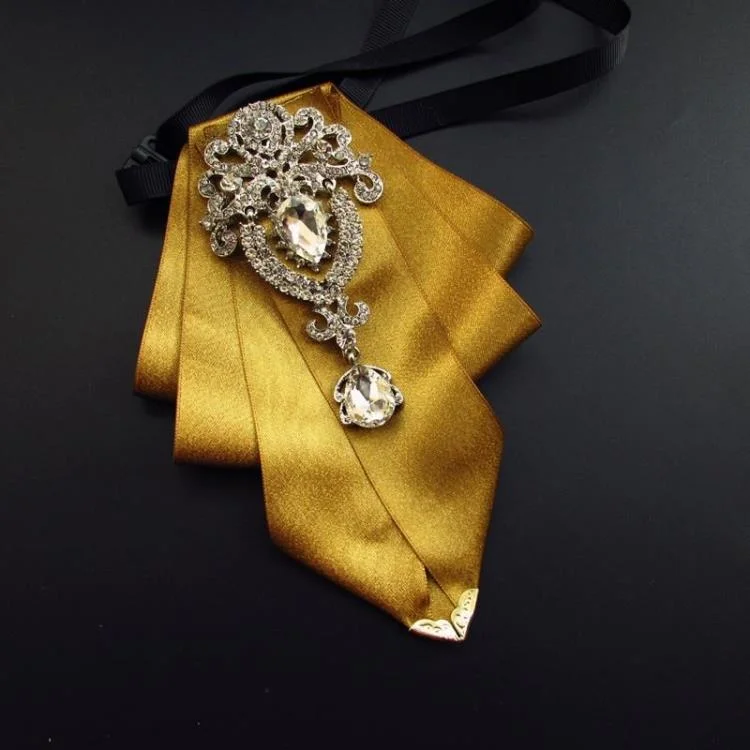 High-end New Rhinestone Bowties Brooch Korean Gentleman Dress White Shirt Wedding Bow Tie Set for Men Accessories Pocket Square