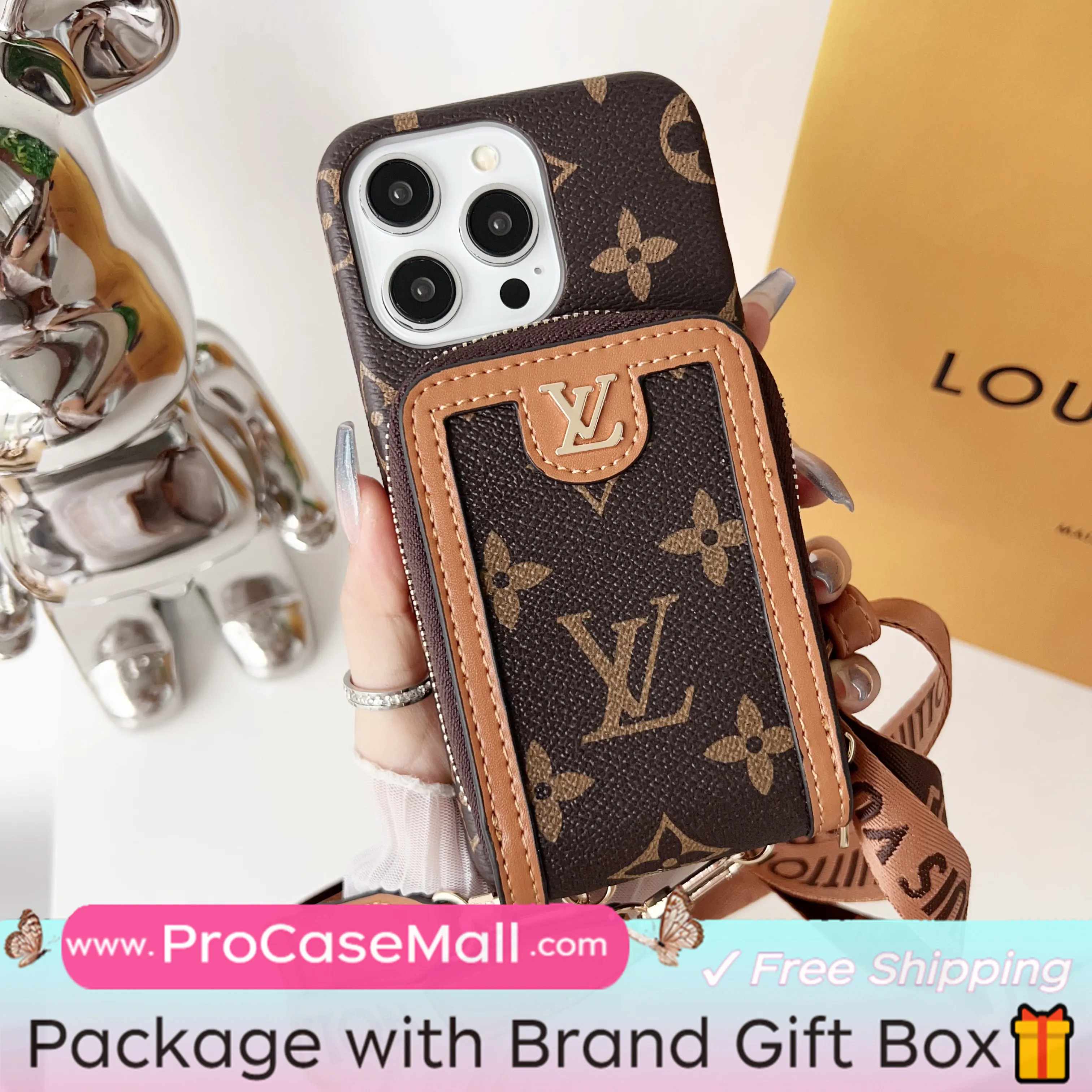 LV Monogram Canvas Wallet Crossbody Apple iPhone Case