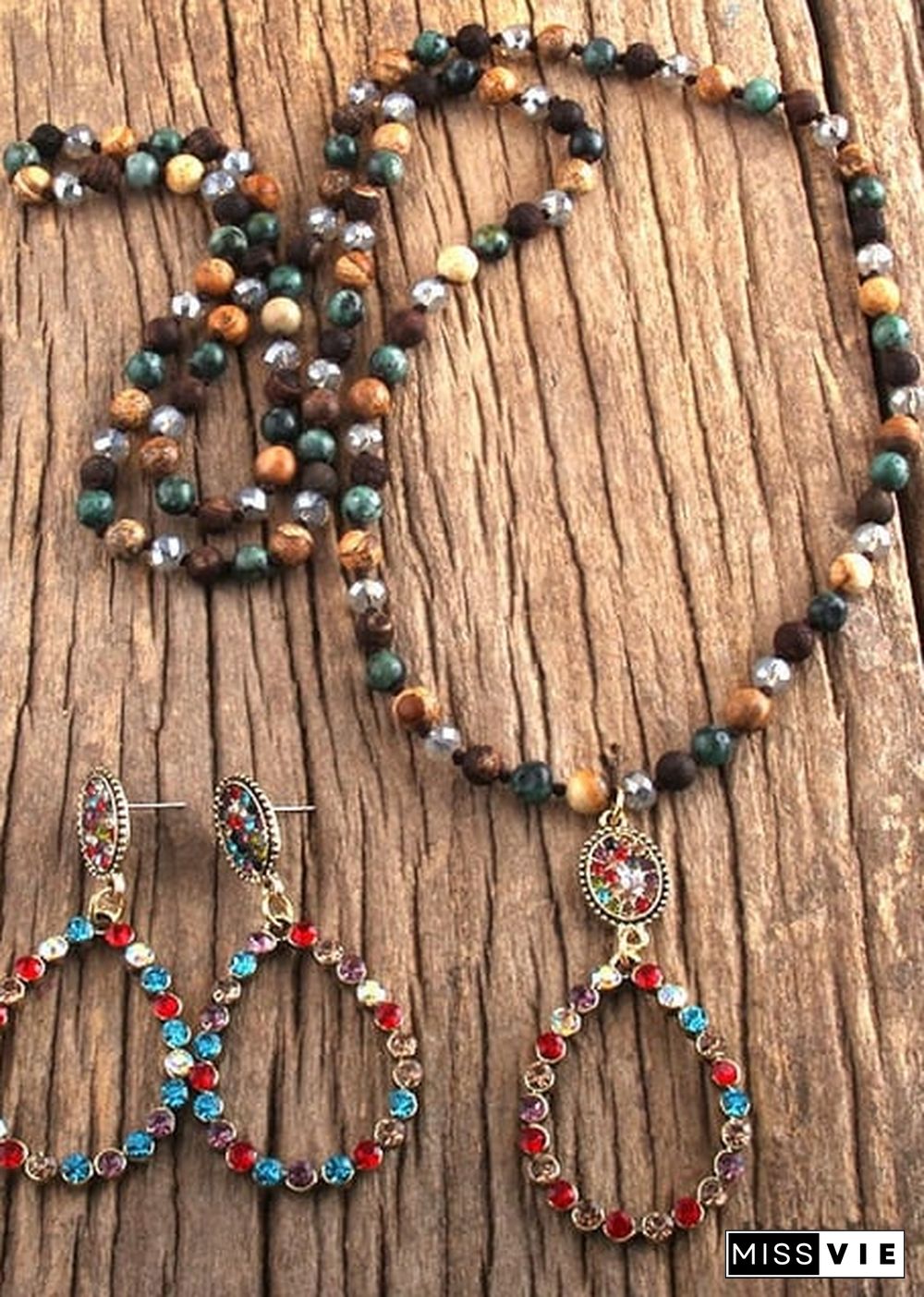 Boho Necklace, Jewelry Set, RH Amazonite Crystal Green Black Natural Stone