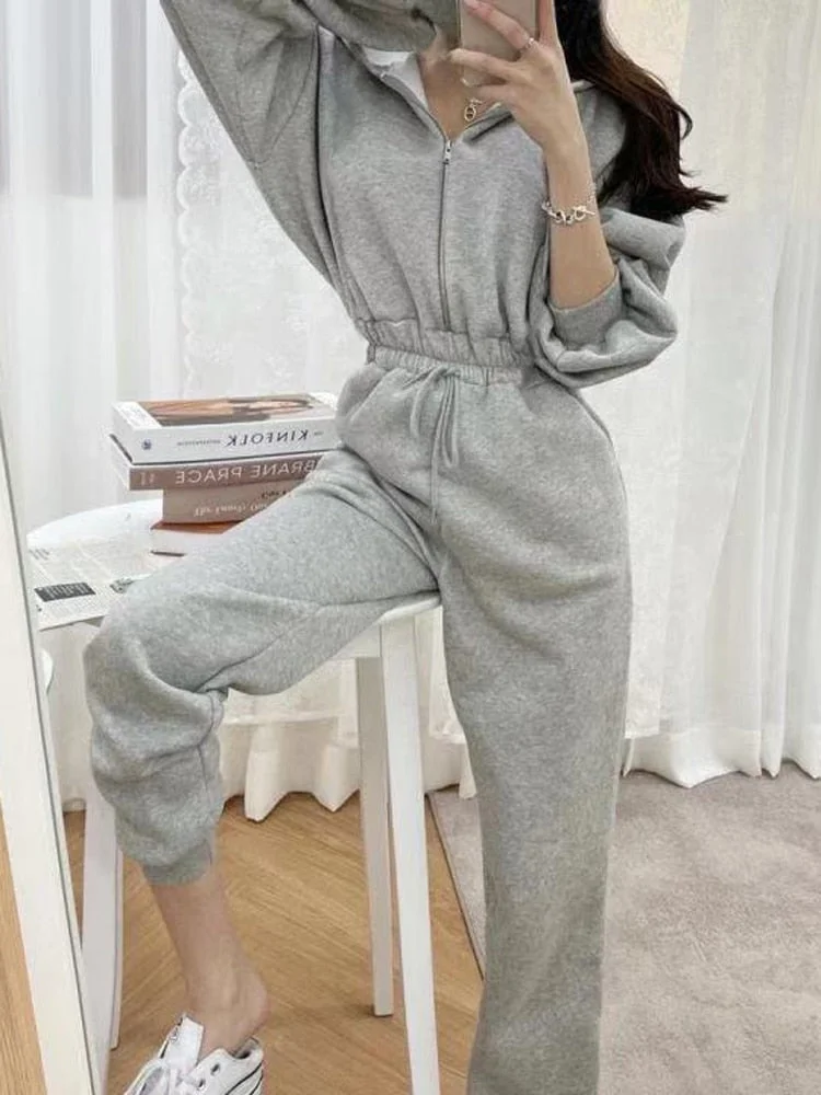 Jumpsuits Women Fleece Hoodie Sweatshirts Autumn Winter Fashion 2021 Pullovers Warm Tracksuits