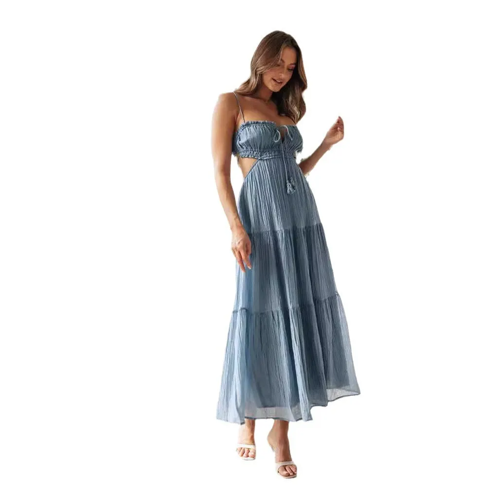Churchf Churchf Women's Clothing 2025 New V-Neck Sleeveless Solid Color Splicing Large Swing Long Dress