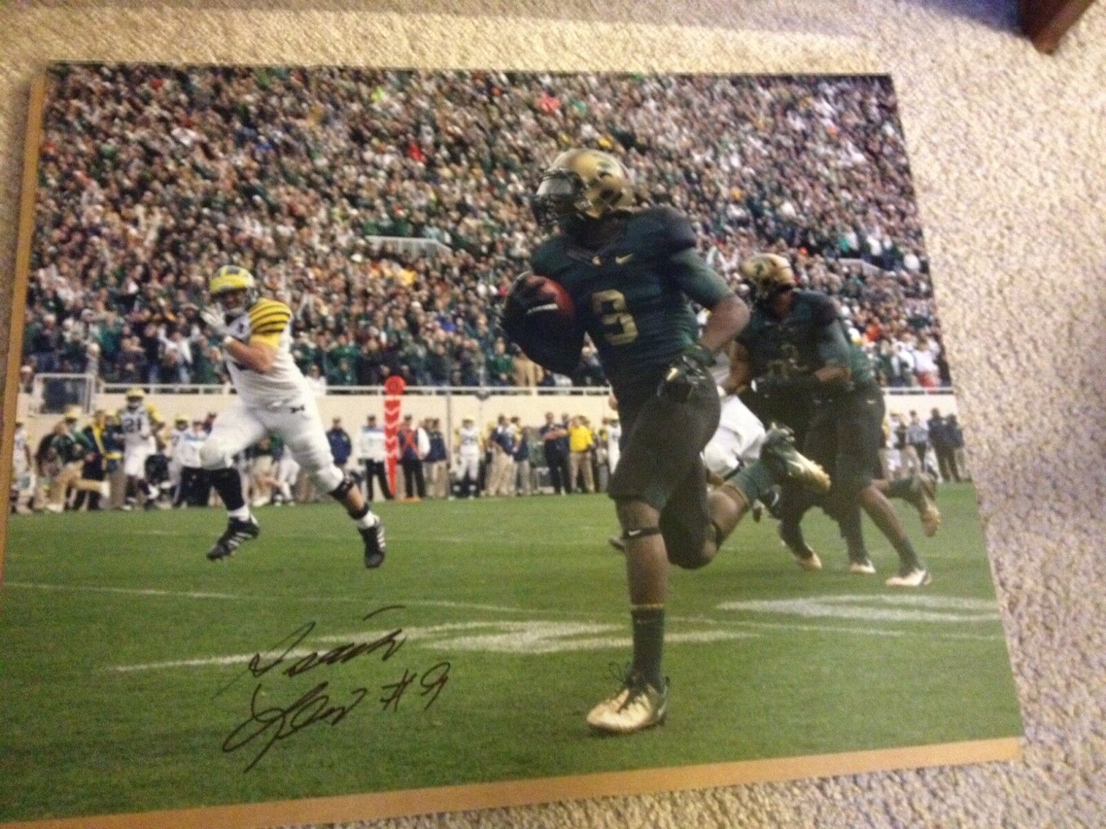 Isiaha Lewis auto signed 16x20 football Photo Poster painting MSU Spartans Pro Combat Pick 6 UM