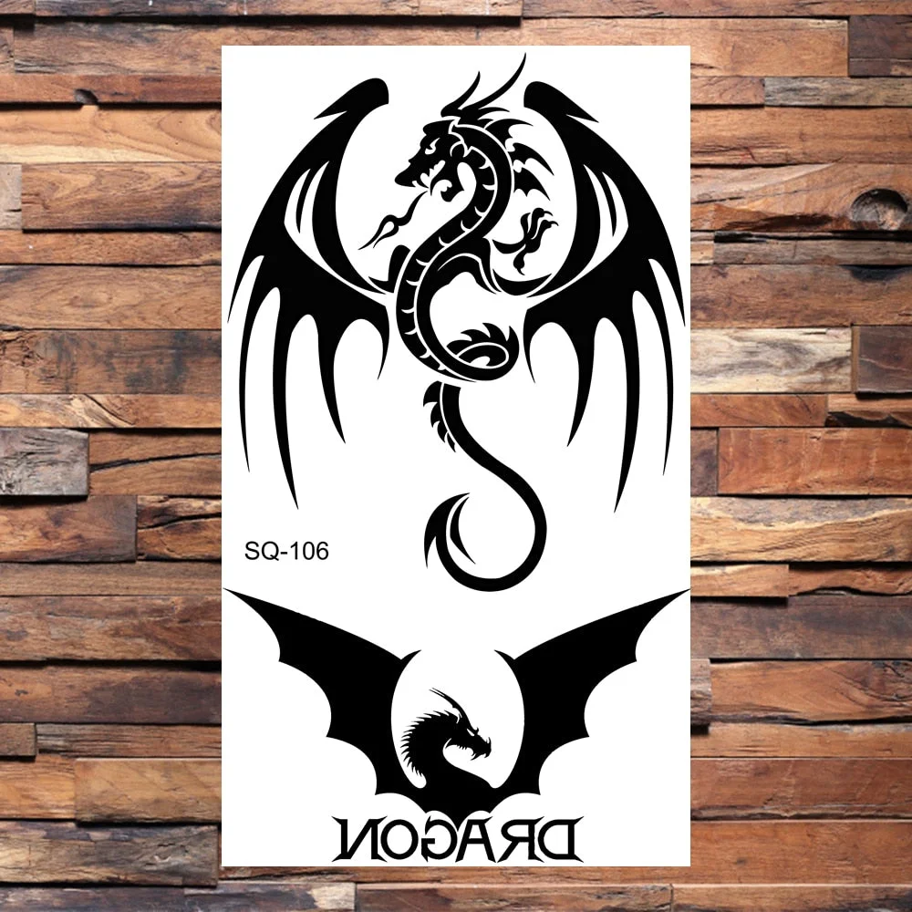 Black Dragon Temporary Tattoos For Men Women Realistic Scorpion Snake Fake Tattoo Sticker Body Arm Water Transfer Tatoos DIY
