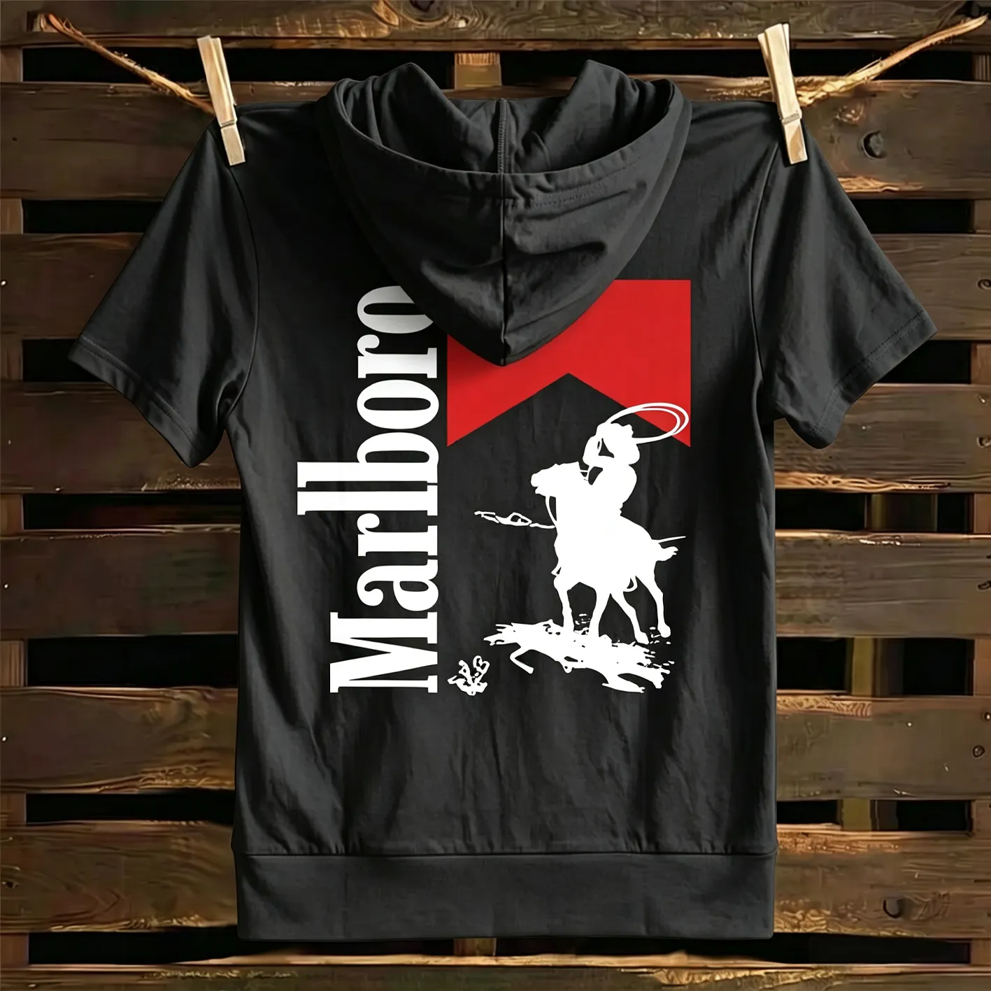 Western Cowboy Graphic Print Hooded T-shirt