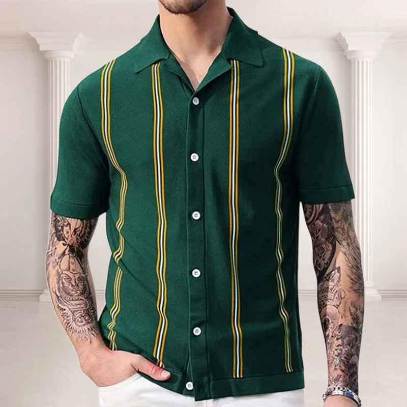 Uveng Uveng Men's New Sleeves Summer Striped Knits Suit Collar Short-Sleeved Business POLO Shirt SY0123