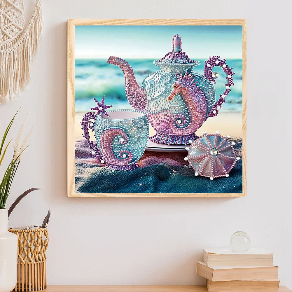 Diamond Painting - Partial Special Shaped Drill - Beach Teacup(Canvas|30*30cm)