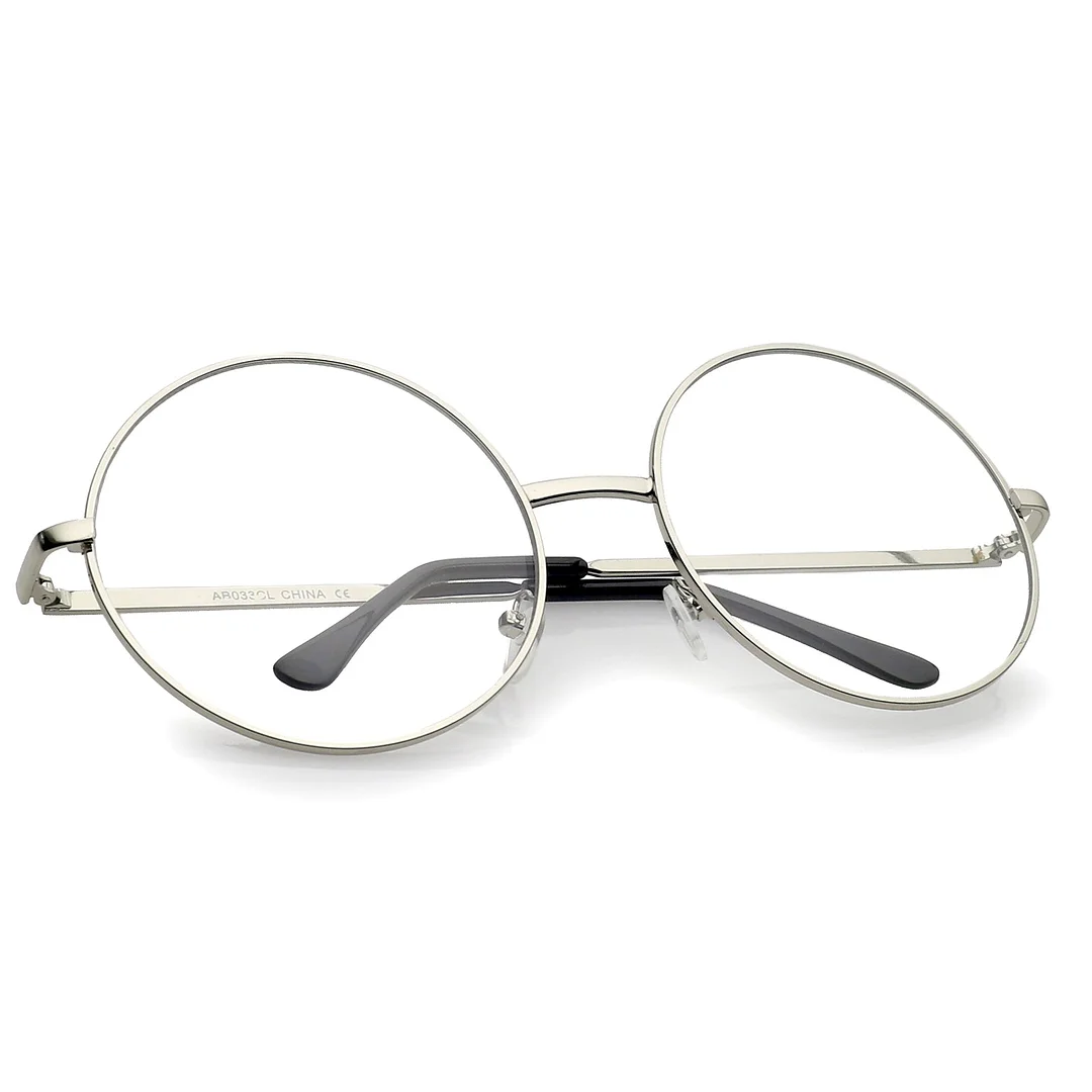 Oversize Metal Frame Slim Temple Clear Lens Round Eyeglasses 60mm