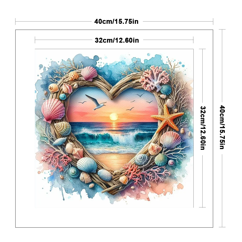 Heart-Shaped Beach Shells Full 14CT 2 Strands DIY Counted Embroidery Needlepoint Starter Kits Cross Stitch Patterns Arts Craft Kits for Beginners Adults Home Decor