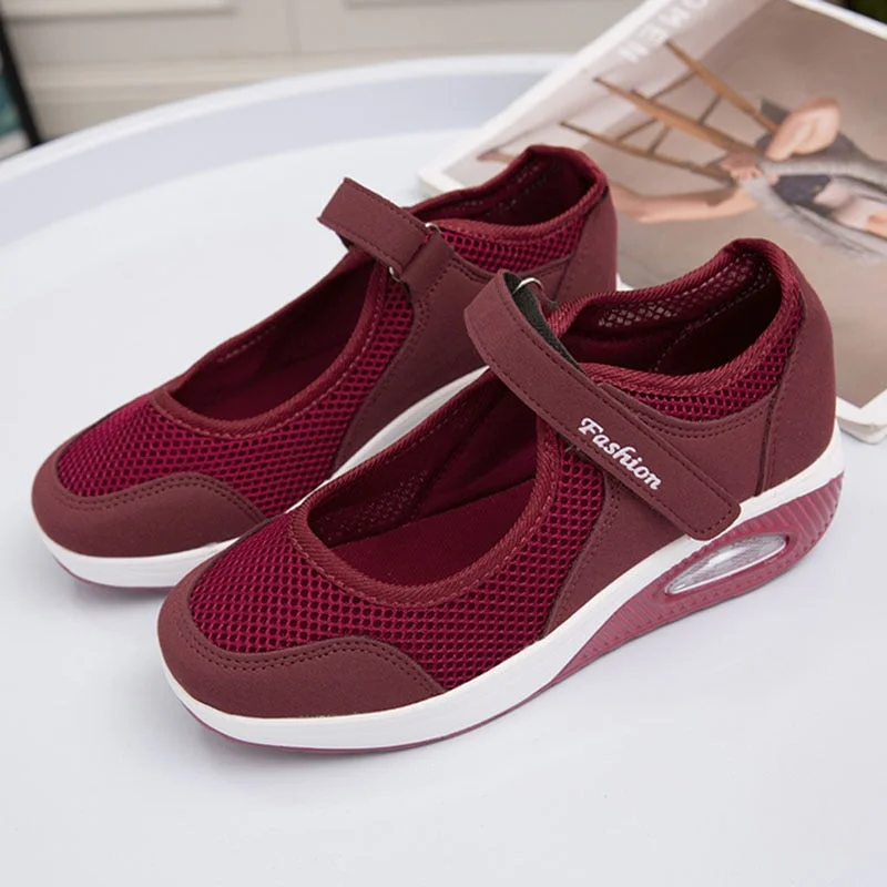 Cushion Platform Sneakers Women Breathable Mesh Spring Summer Casual Shoes Woman Plus Size 44 Ankle Strap Flats Zapato Mujer