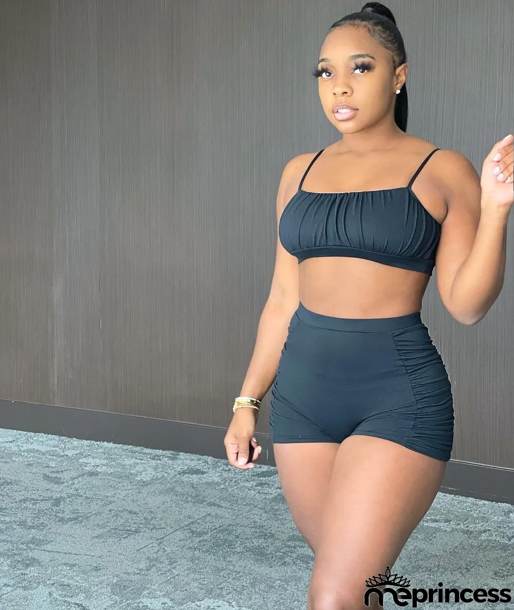 Sexy Solid Ruched Cami Top And Shorts 2 Piece Sets