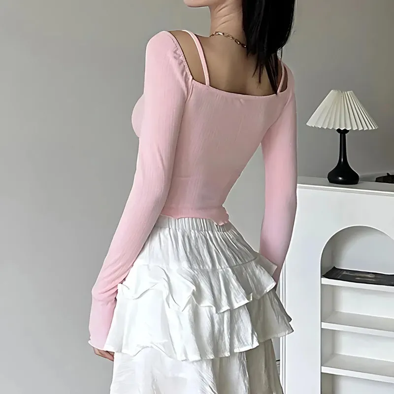 Brownm Bow Straps Ruched Top