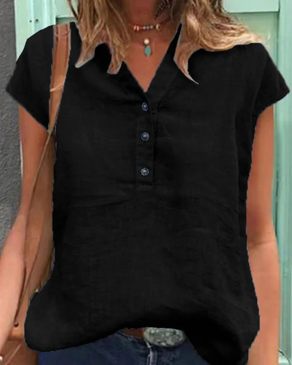 Short Sleeve Loose Linen Top