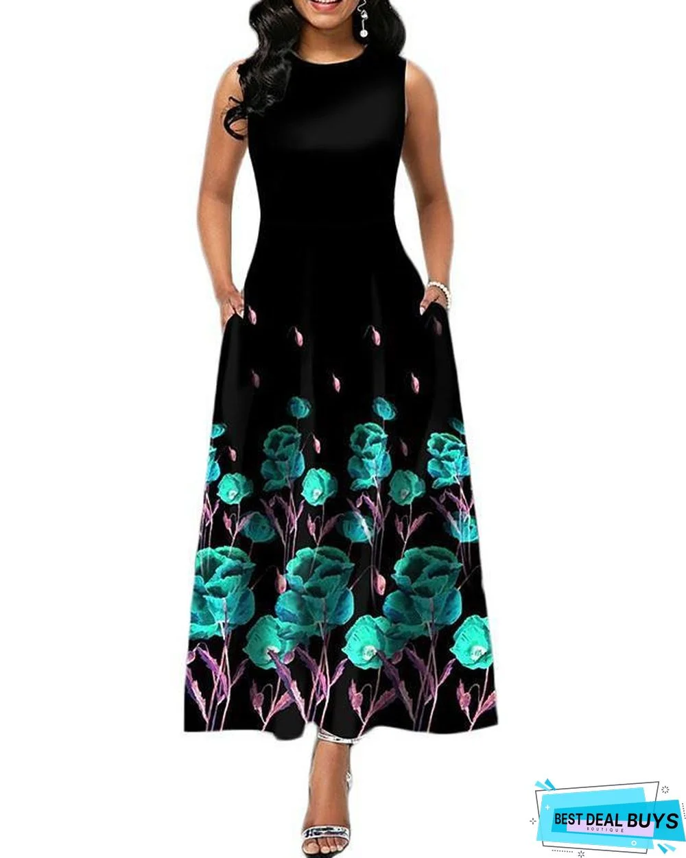 Women's A-Line Dress Maxi Long Dress Sleeveless Print Summer Casual White Black Blue Purple Wine Green White Dresses