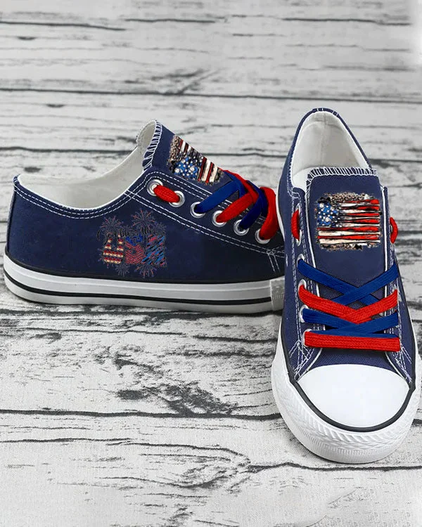 Canvas Shoes Low Top Sneakers Unisex Walking Shoes Printed inUSA, Independence Day, Star, Striped, Blue, Red