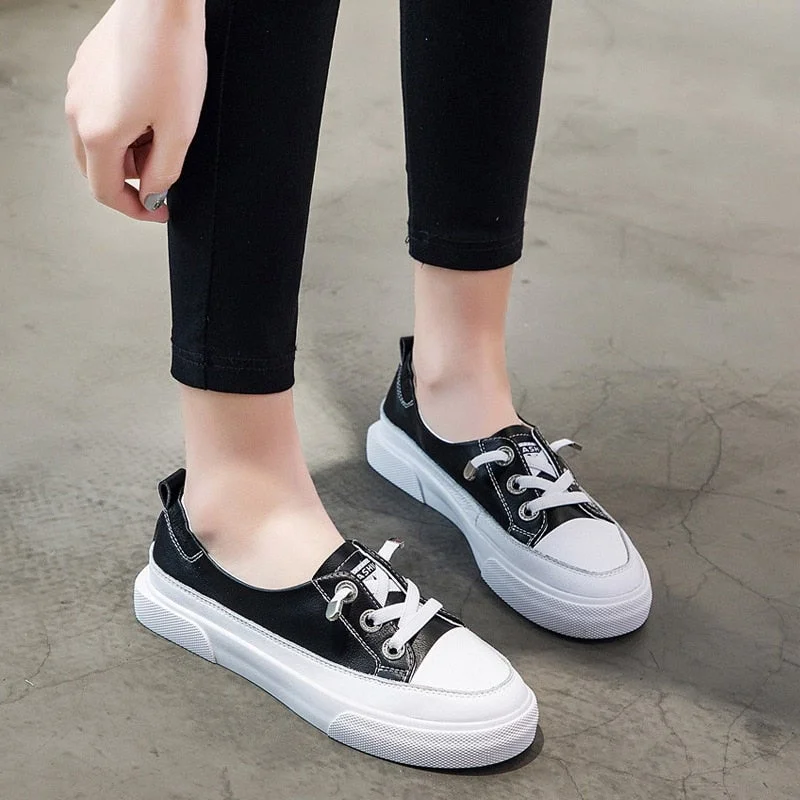 Large Size Women Sneakers Autumn Leather Vulcanized Shoes Fashion Woman Casual Sneaker Spring Breathable Silver lacing Flat Shoe