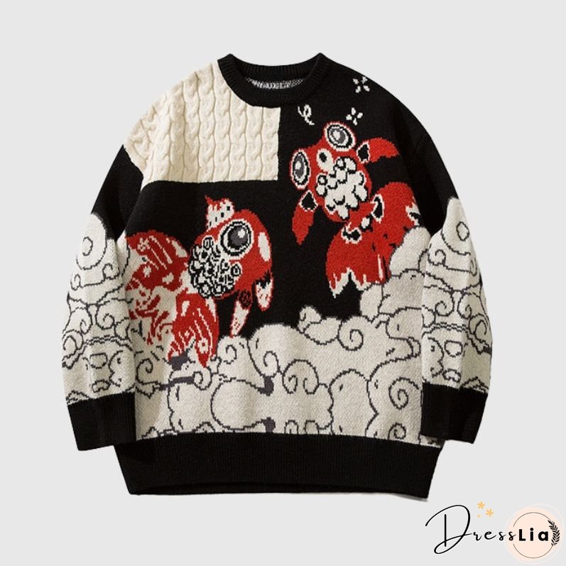 Lucky Koi Embroidered Knit Sweater