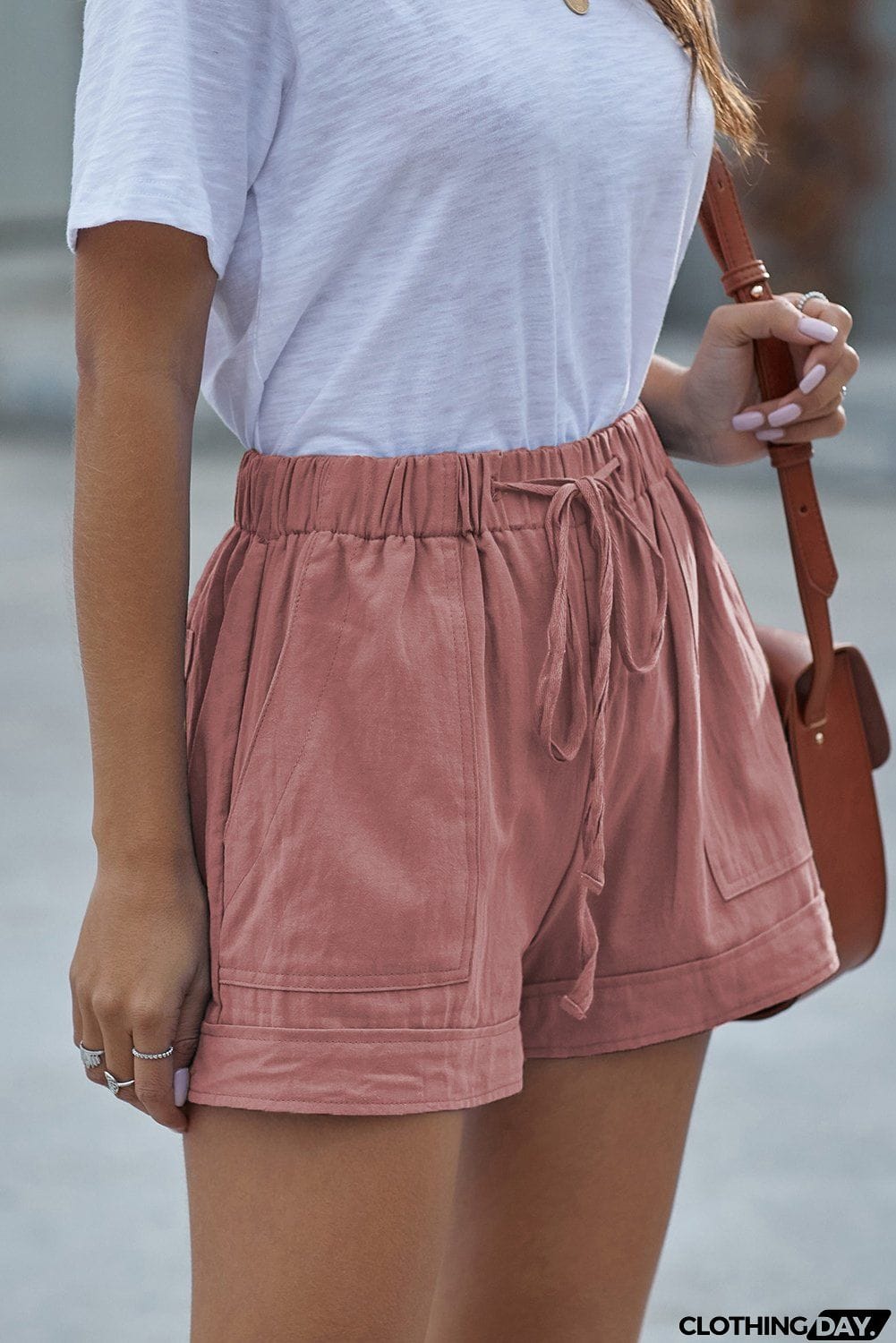 Women Pink Strive Pocketed Tencel Casual Shorts