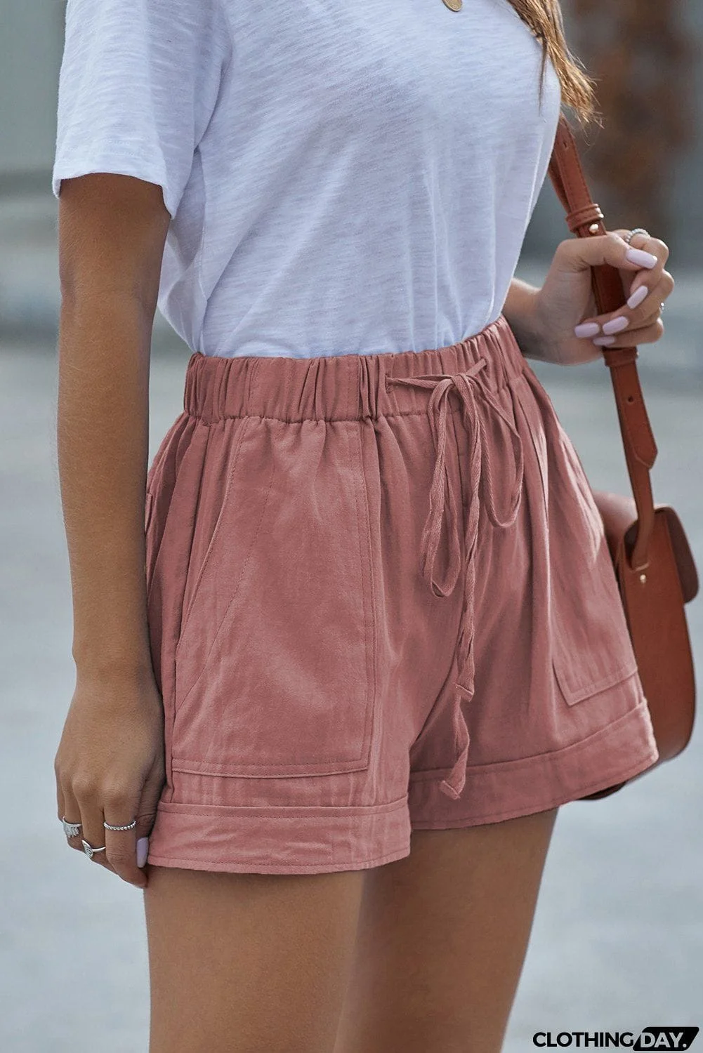 Women Pink Strive Pocketed Tencel Casual Shorts