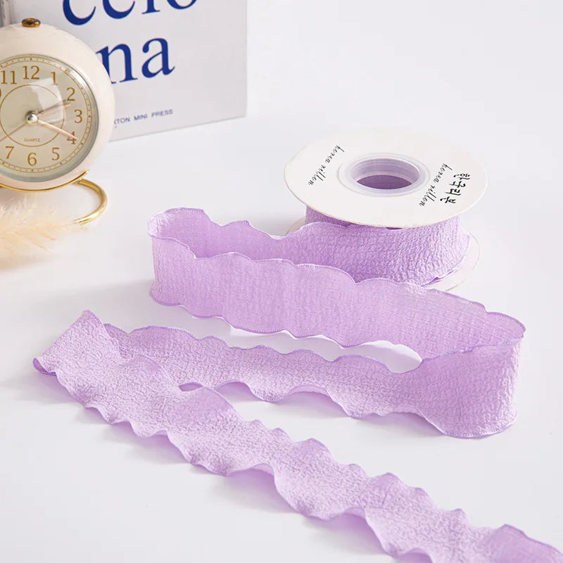 Ruffled Pleated Fishtail Yarn 2.5 Wide Ribbon Flower Packaging Ribbon Macaron Floral Snow Yarn Linen Diy