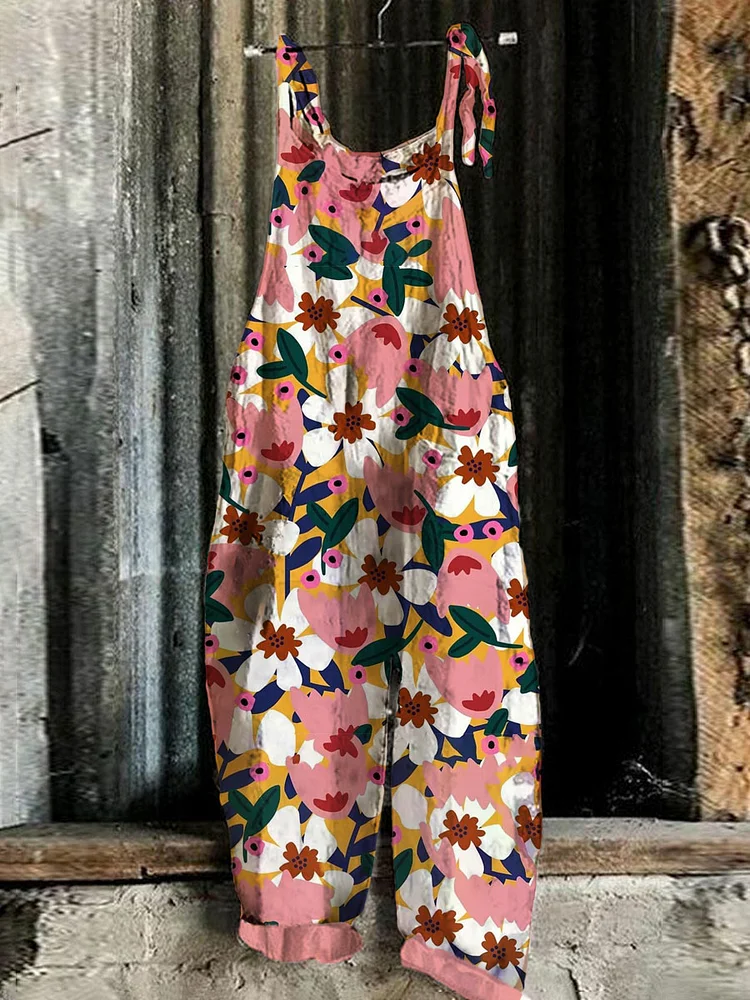 Pink Floral Print Casual Jumpsuit