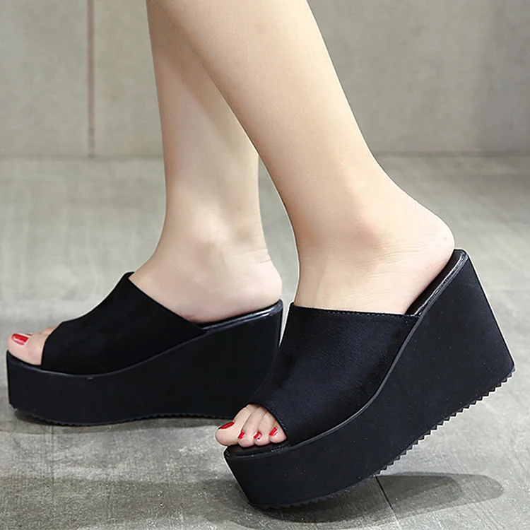 Open Toe Slip on Platform Heel Wedges Backless Sandals shopify Stunahome.com