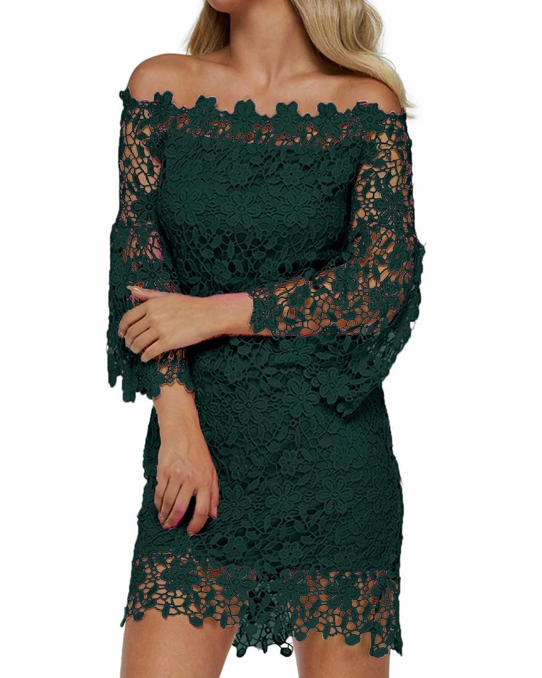 ZANZEA Women Elegant Lace Mini Dress Sexy Off Shoulder Flare Sleeve Solid Party Dresses 2022 Spring Hollow Strapless Vestidos