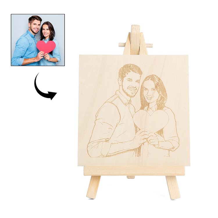 Wooden Custom Photo Frame Easel Sketch Effect