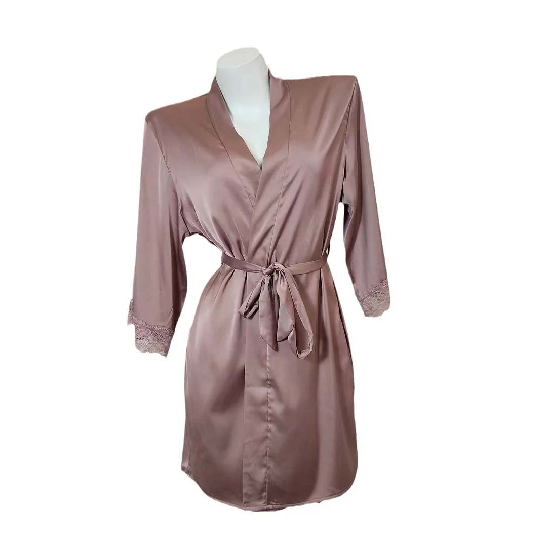 Sdrawing Sdrawing Simple Silk High Quality Night Goer's Robe With Morning Robes In Autumn And Winter Sexy Nightgown Homewear