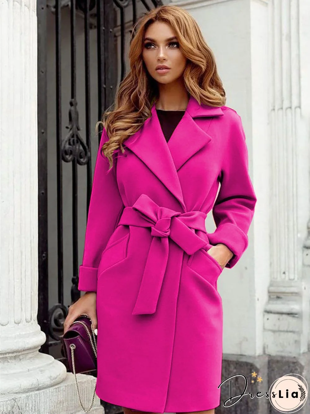 Solid Colour Fashion Lapel Woolen Coat