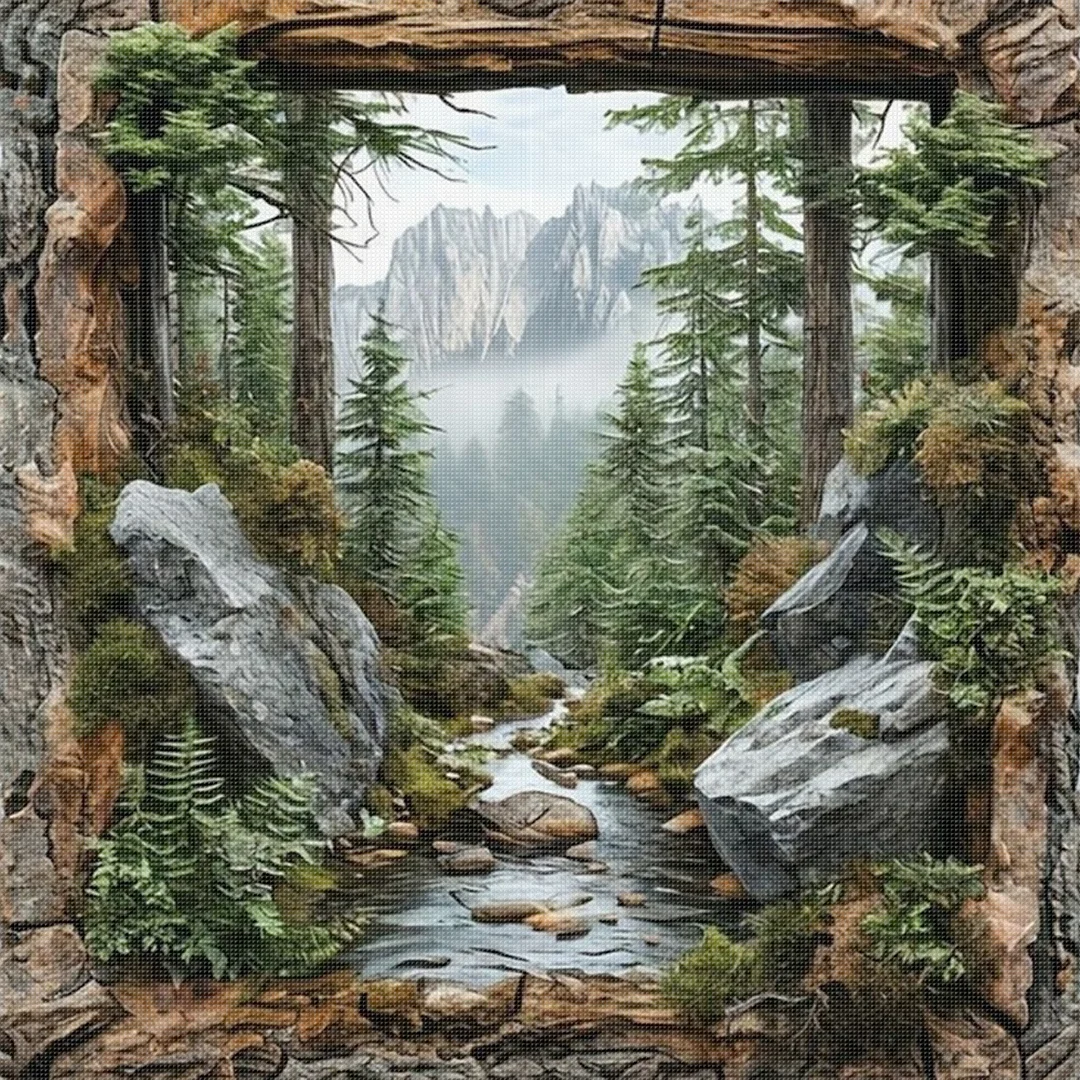 Mountain Forest Scenery Full 14CT DIY Stamped Cross Stitch Kits 40x40cm Gift
