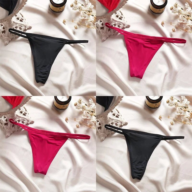 4PCS/Set Sexy Panties Women Thong Female G-string Underwear Panties Solid Color Intimate Lingerie Underpants Seamless Panties