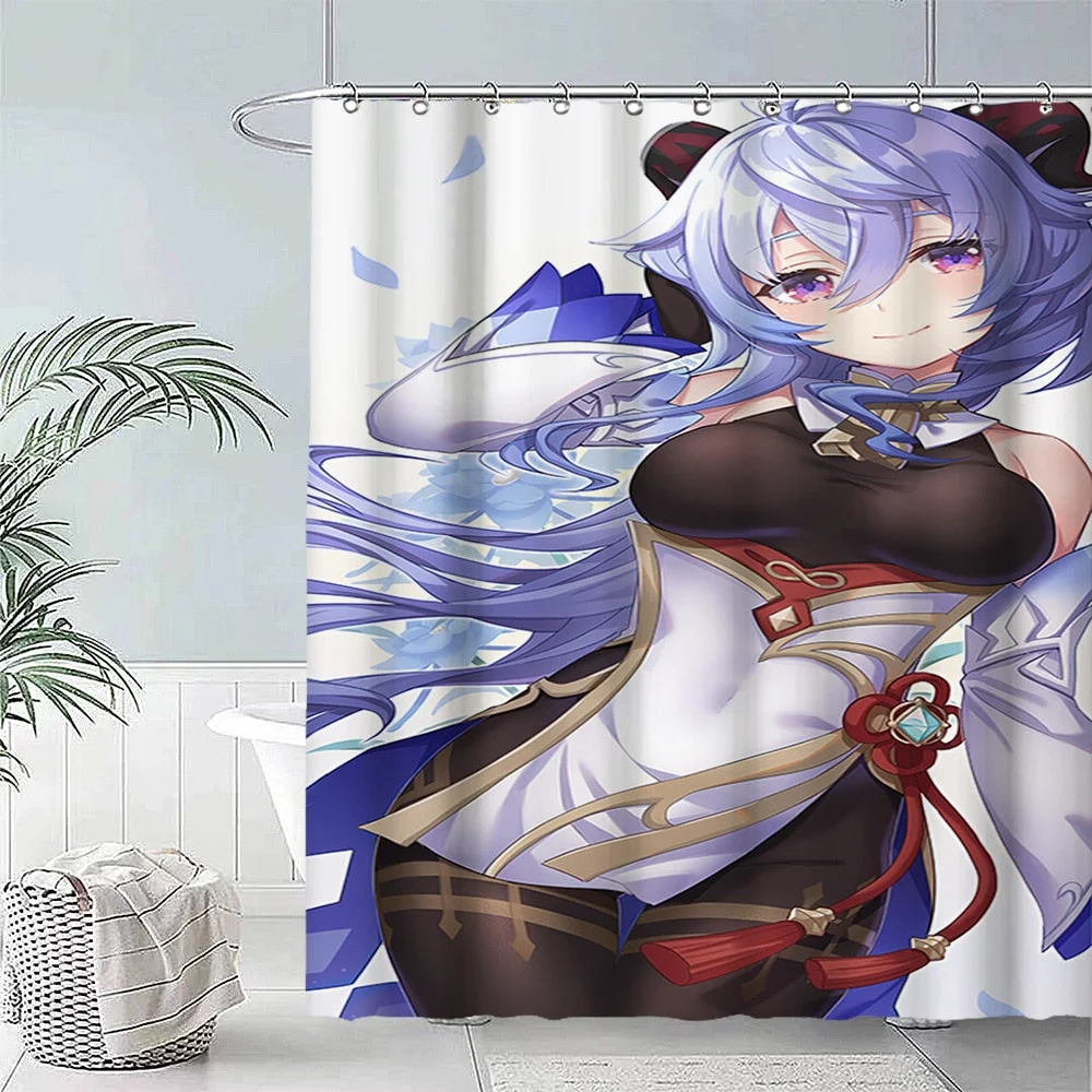 Anime Big Breasted Girl Printing Shower Curtain Bathroom Supplies High-quality Waterproof Bathroom Decoration with Hook Curtain