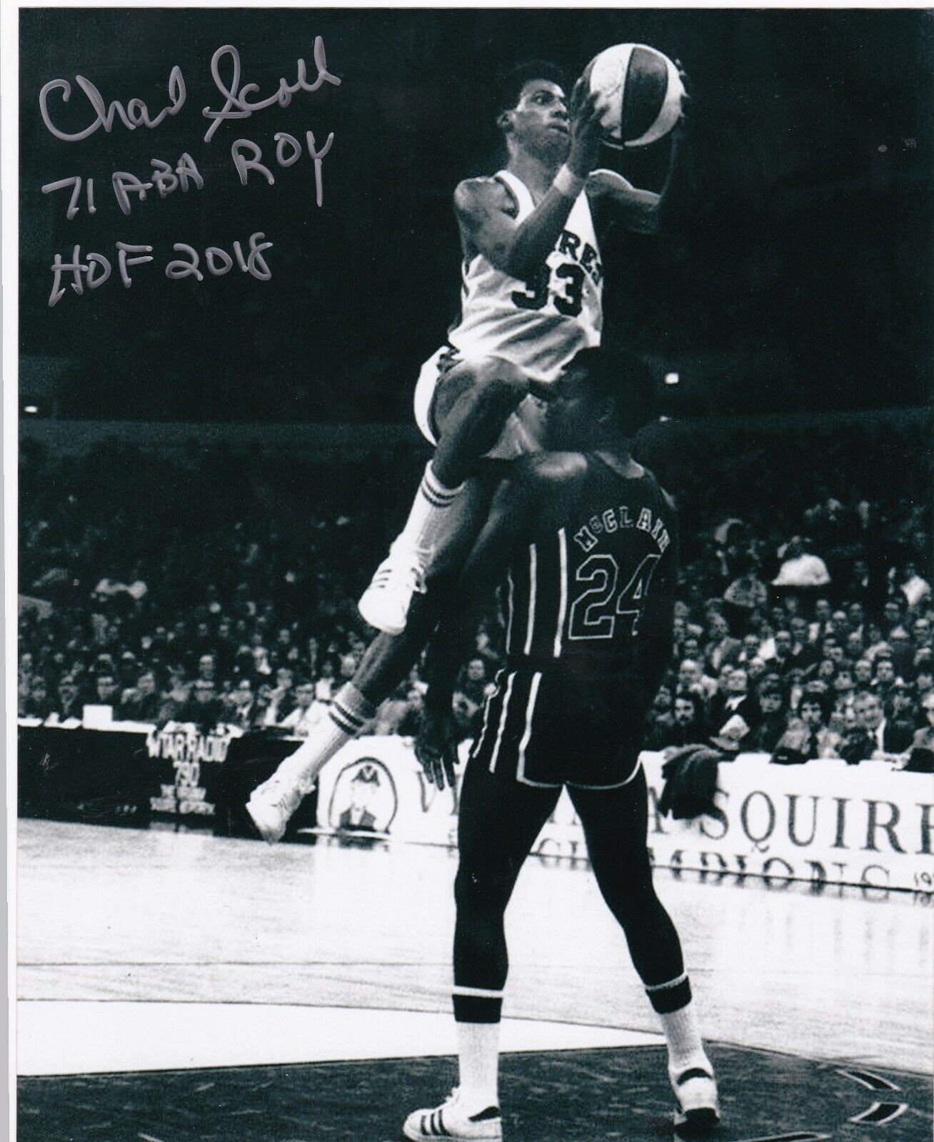 CHARLIE SCOTT VIRGINIA SQUIRES ABA 71 ABA ROY / H0F 2018 ACTION SIGNED 8x10